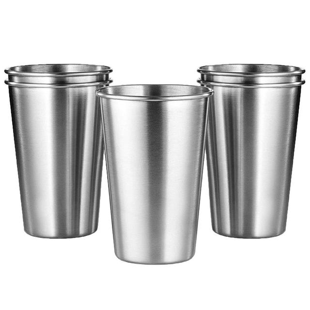 KISEER 5 Pack 16 Ounce Stainless Steel Pint Cups Shatterproof Cup Tumblers Unbreakable Metal Drinking Glasses for Bar, Home, Restaurant