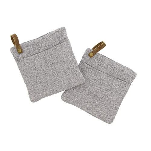 Cuisinart Chambray Pot Holders with Soft Insulated Pockets, 2pk - Heat Resistant Hot Pads, Trivets Protect Hands and Surfaces from Hot Kitchenware - Ideal Kitchen Set with Faux Leather Loop - Grey