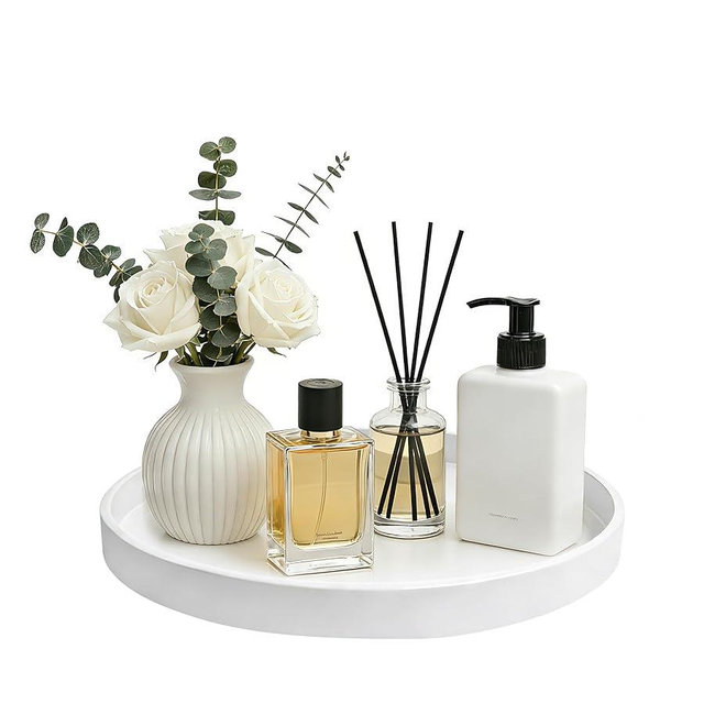 Blaucasa 1 Pack 10" Bathroom and Vanity Tray, ABS Bathroom Counter Organizer, Coffee Table Decor for Perfume, Candles, Keys &More. Kitchen Countertop Organizer, Decorative Tray Soap Holder, White