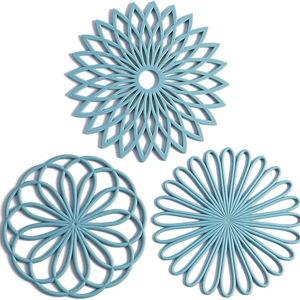 Set of 3 Silicone Trivet Mat - Non-Slip & Heat Resistant Modern Kitchen Hot Pads for Table & Countertop - Trivet for Hot Dishes, Turquoise
