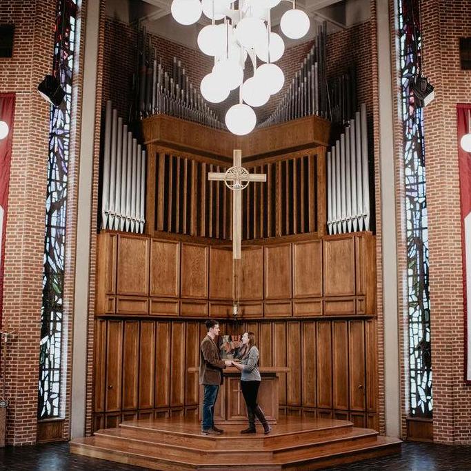 Practicing our vows in the chapel where we'll be married!
