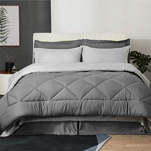 Bedsure 8 Pieces King Size Bed in A Bag, Dark Grey/Light Grey - Soft Microfiber, Reversible Bed Comforter Set (1 Comforter, 2 Pillow Shams, 1 Flat Sheet, 1 Fitted Sheet, 1 Bed Skirt, 2 Pillowcases)