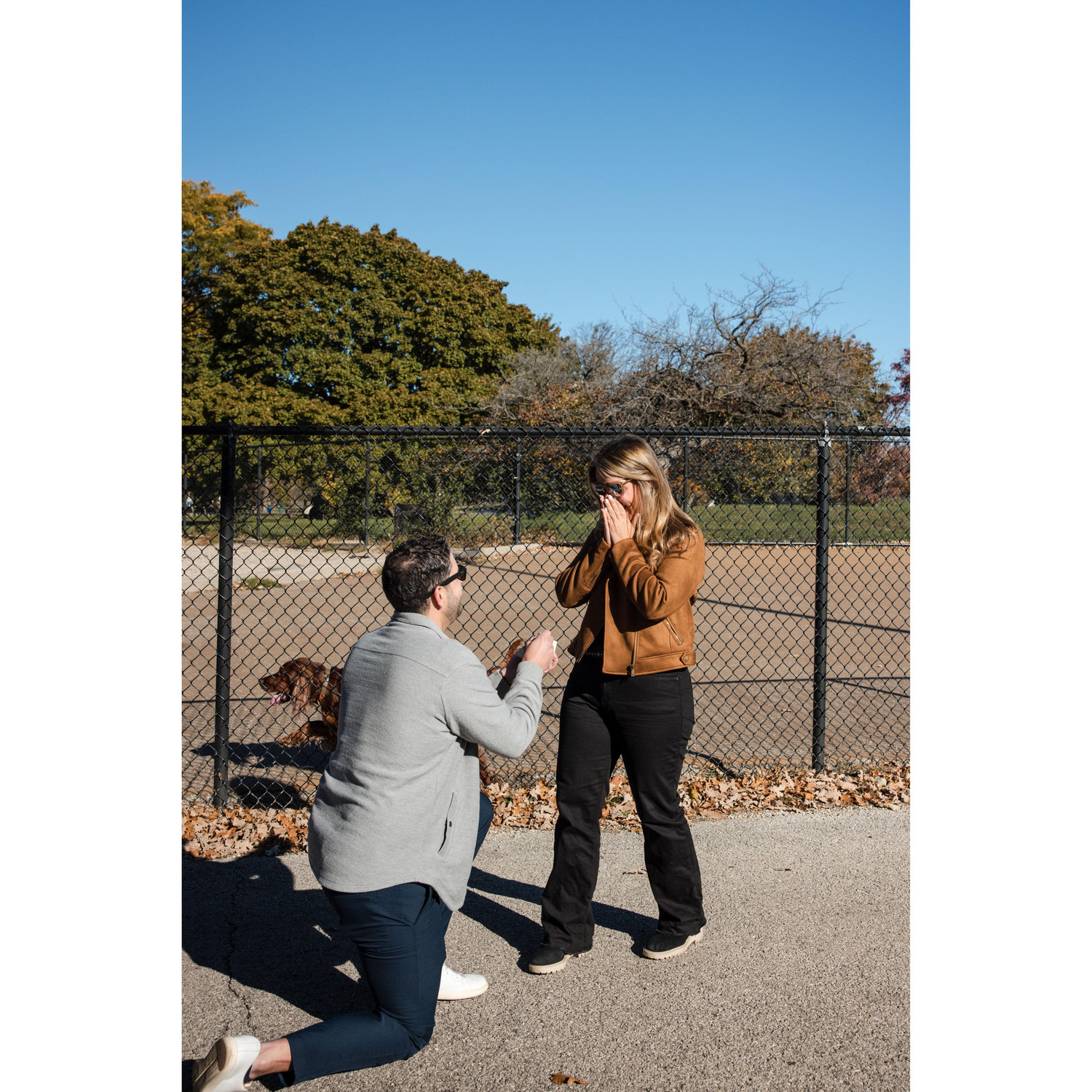 Joe proposed at the place where we met, "prison dog park" as we like to call it. Not very scenic but special to us nonetheless!