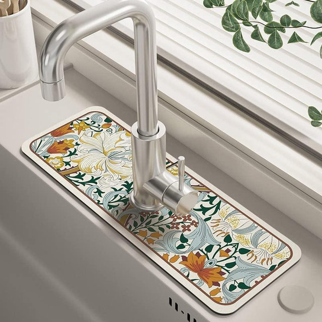 Fantasy Style Faucet Draining Mat, Self Absorbent Draining Mat for Kitchen Counter, Diatom Mud Kitchen Faucet Mat Sink Splash Guard, for Bathroom & Kitchen (B)