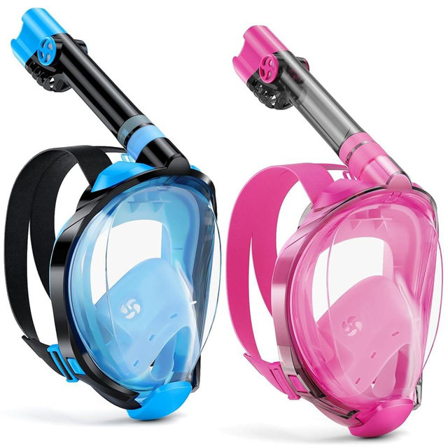 W WSTOO Full Face Snorkel Mask,Suitable for Beginners Dry Top Snorkeling Gear,Can Your Mouth or Nose to Breathe,180 Degrees Panoramic View,Anti-Fog Anti-Leak,Summer Travel and Vacationing Best Gifts