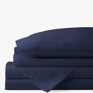 Classic Cool Cotton Percale Bed Sheet Set - Navy, Cal King