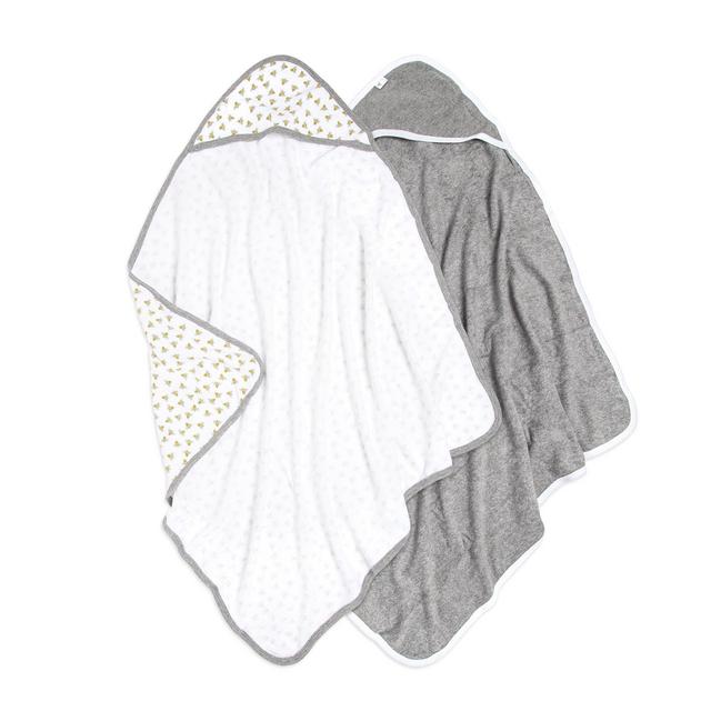 Burt's Bees Baby - Hooded Towels, Absorbent Knit Terry, Super Soft Single Ply, 100% Organic Cotton (Honey Bee/Grey, 2-Pack)