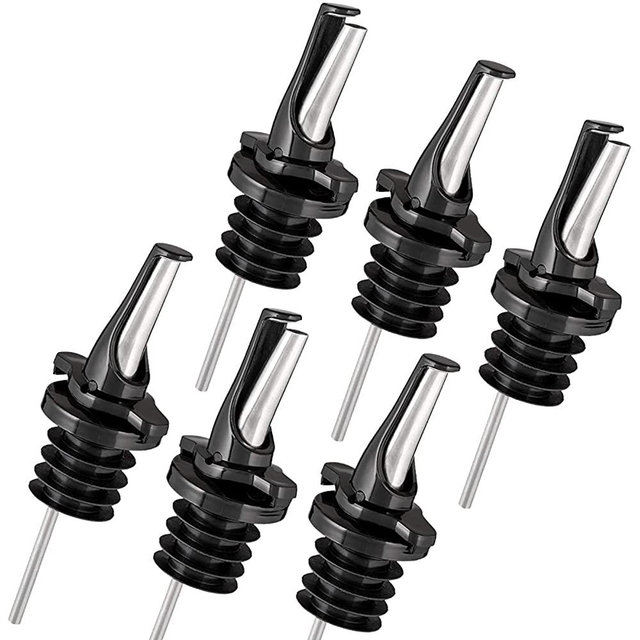 Liquor Bottle Pourers - Hygienic ClickSeal Alcohol Speed Pourers Spouts - Stops Barfly, Dishwasher Safe, Universal Fit. Also for Oil, Juice, Syrup, Whiskey, Bar, Beverage Pouring - Black 6 Pack