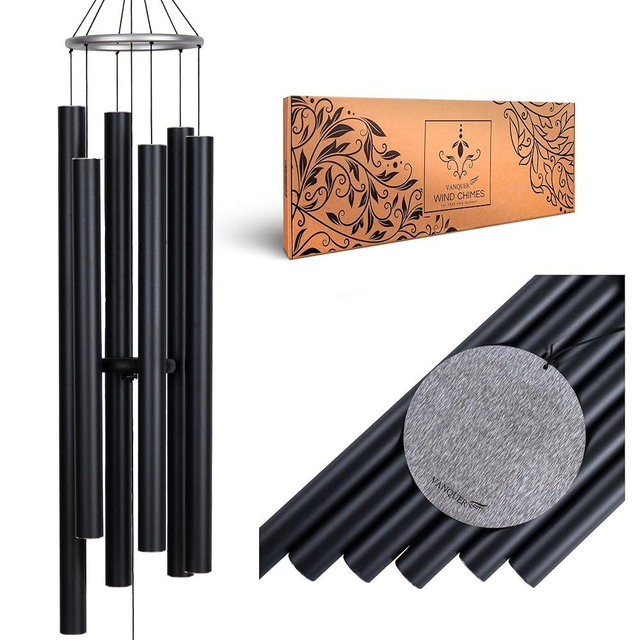 Extra Large Outdoor Wind Chimes - 58'' Deep Tone, Memorial, Sympathy Gift, Garden Patio, Home Decor (Black)