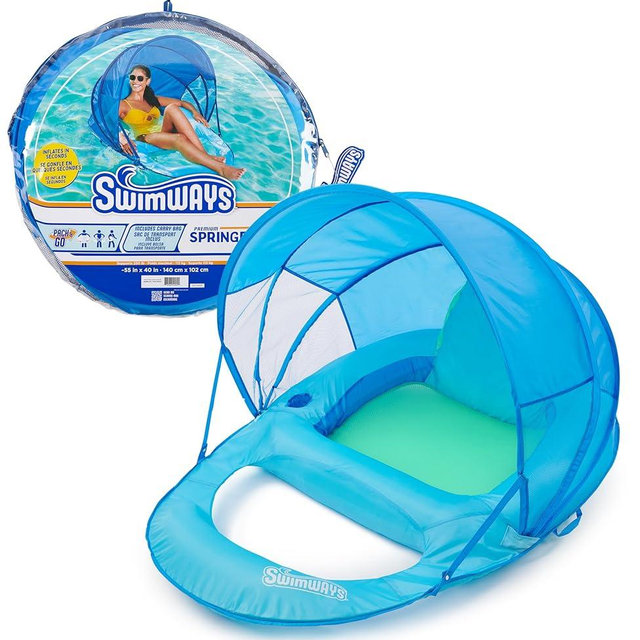 SwimWays Spring Float Premium Recliner Pool Lounger with Hyper-Flate Valve, Inflatable Pool Float