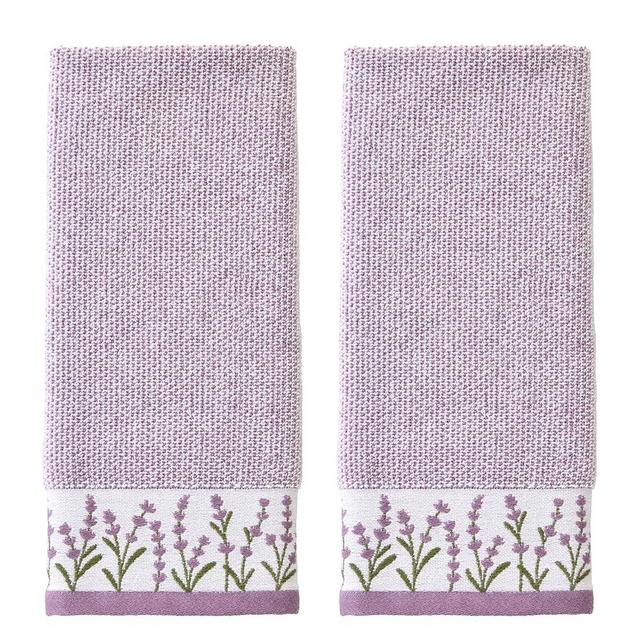 SKL Home Lavender Border 100% Cotton Jacquard 2pc Hand Towel Set, Embroidered & Decorative for Bath/Kitchen/Bar & Gift, Purple