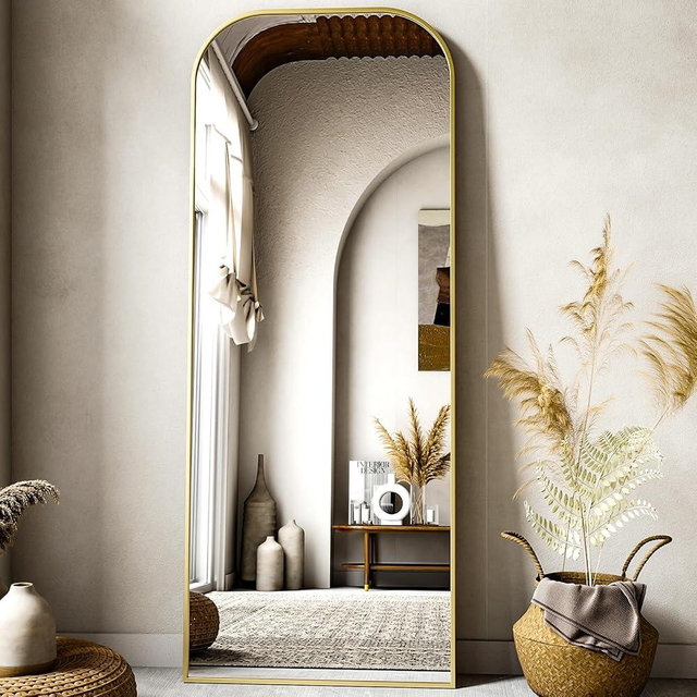 56x21 Inch Full Length Mirror - Large Floor Standing & Wall Mountable Full Body Mirror with Sturdy Aluminum Frame, Arched Top Design, Freestanding or Hanging for Bedroom, Living Room, Cloakroom,Gold