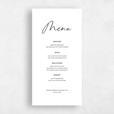 Black Classic Wedding Menu - Nahomi Letterpress