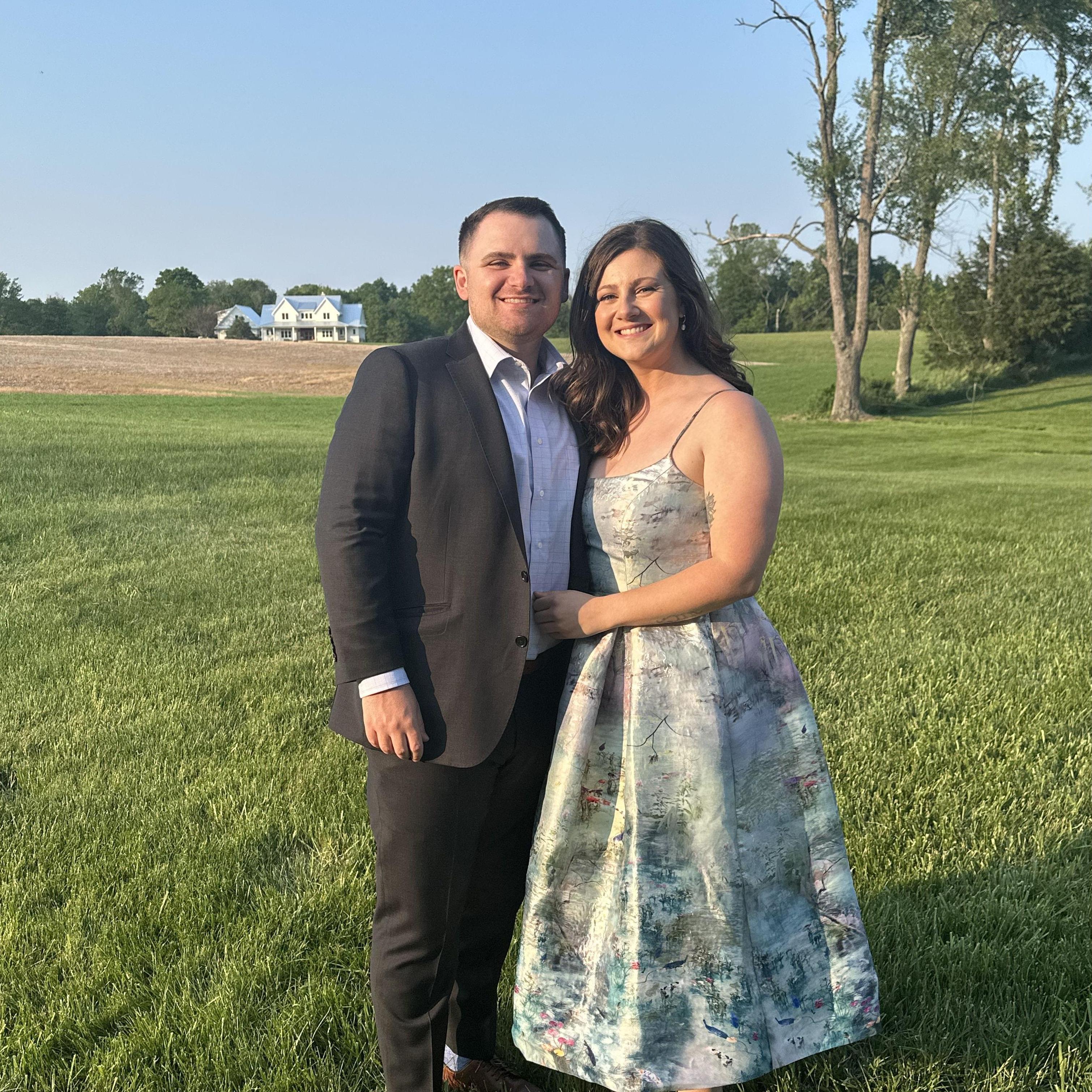 May 2023: Portrait with their new summer home at Dan & Ashlee's wedding