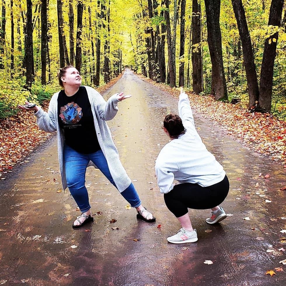Lauren and Katie WORKING IT Covered Road in Houghton, MI!
