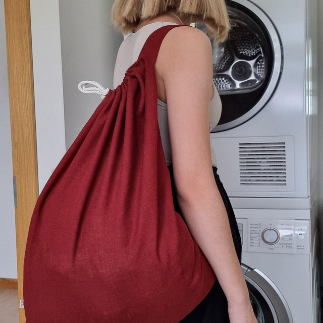 Linen laundry bag, large laundry bag, travel laundry bag, laundry bag with strap, linen storage bag, linen drawstring bag, laundry storage