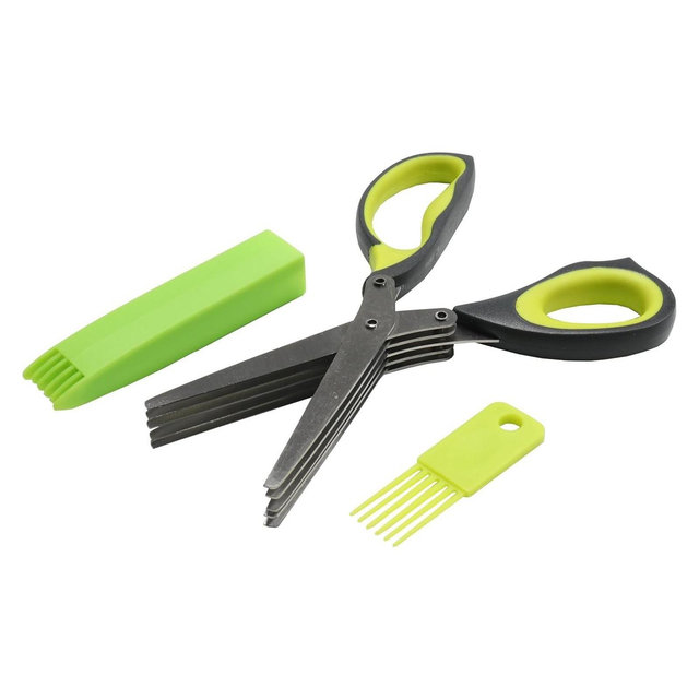Chef Craft Herb Cutter Scissors Set, Multipurpose 5 Blade Cutting Shears with Sheath and Cleaning Comb