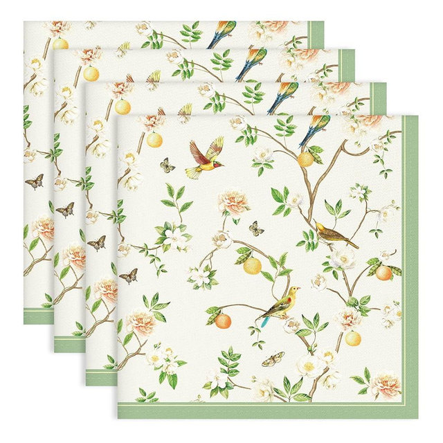 Arquiel Bird Branch Napkins, 18×18 Inch Floral Dinner Cloth Napkins Set of 4, Washable Cotton Soft Absorbent Square Napkins for Dining Kitchen Party Wedding Decoration
