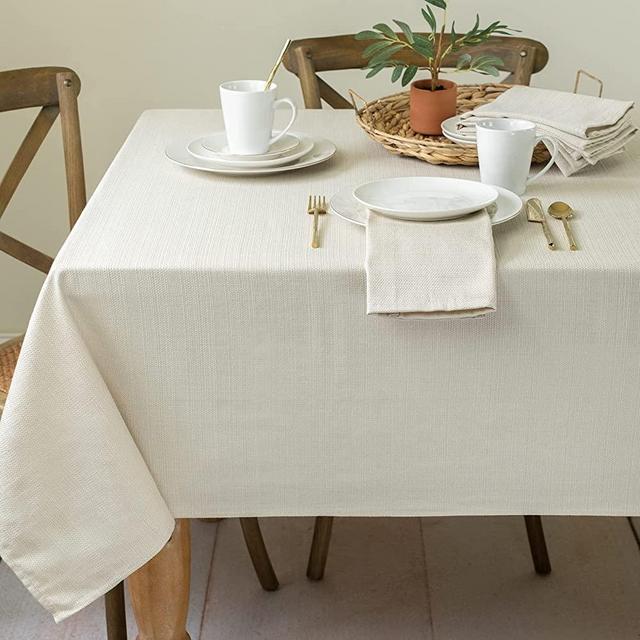 Benson Mills Textured Fabric Tablecloth (52" x 70" Rectangular, Flax/Beige/Taupe)