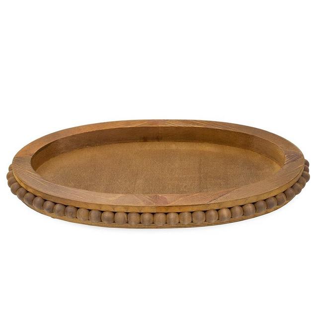 AuldHome Design Wood Beaded Tray (Stained Wood), Decorative Farmhouse Style Oval Wooden Tray