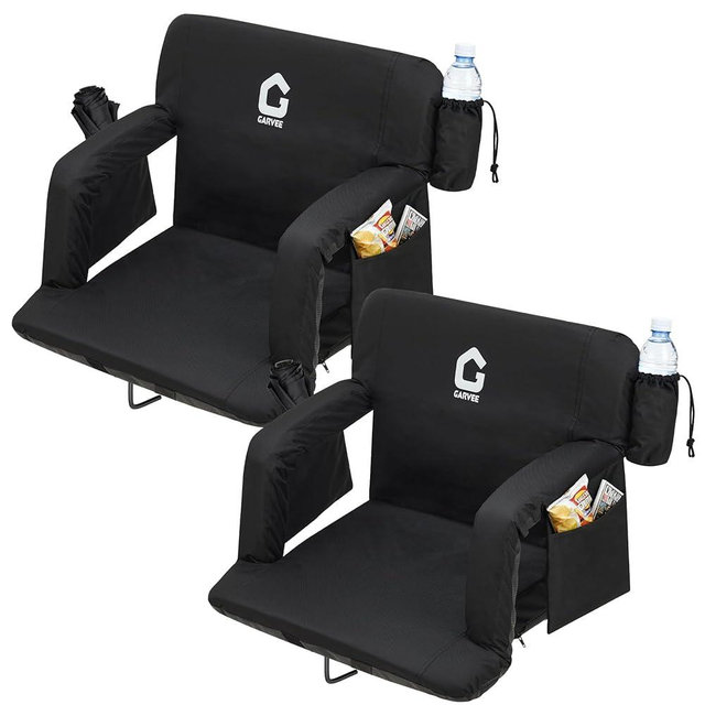 Garvee Stadium Seats with Back Support and Padded Cushion - Extra Wide Bleacher Chair with Anti-Slip Mat - Reclining Stadium Football Seats - 6 Adjustable Angle, Large Pockets, Cup Holders