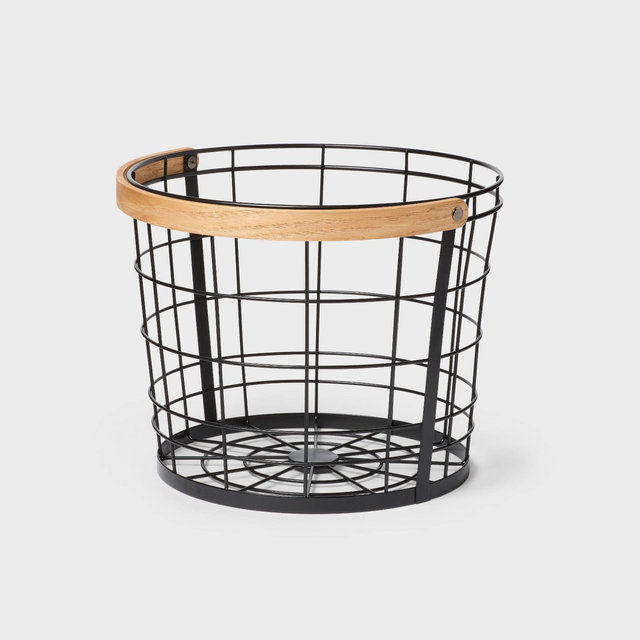 Metal Wire Bin with Wood Handle Black - Brightroom™