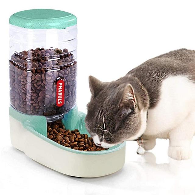 PHABULS Automatic Cat Feeder Gravity Dog Feeder and 1 Gallon Pet Feeder Dispenser Green Feeder for Small and Medium Sized Pets(Green Food Feeder)