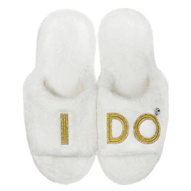 TOPDesign Women's I Do Slide Slippers, Bridal Flats, Wedding Tote, Bachelorette Shower Engagement Proposal Honeymoon Gifts for Bride, Bride to Be, Future Mrs, Wifey
