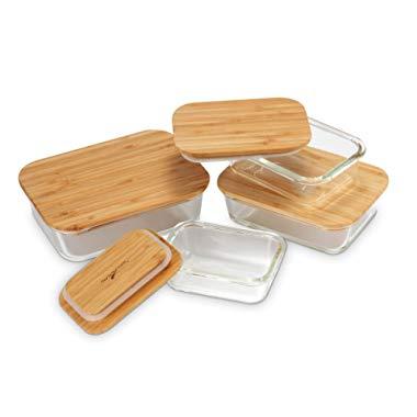 Nummyware Plastic-free Glass Food Containers with Sustainable Bamboo Tops (Set of 4: 370mL, 640mL, 1040mL, 1520mL)