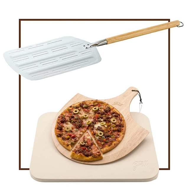 Hans Grill Pizza Stone And Pizza Peel Pro Bundle