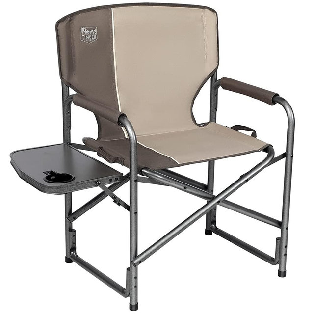 TIMBER RIDGE Lightweight Outdoor Camping Chair, Portable Aluminum Directors Chair with Side Table for Camping, Lawn, Picnic and Fishing, Supports 400lbs (Tan) Ideal Gift