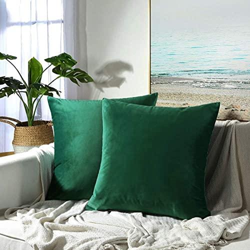 JUSPURBET Velvet Pillow Covers 26x26 Inches,Pack of 2 Decorative Throw Pillow Covers for Sofa Couch Bed, Super Soft Throw Pillows Cases,Dark Green