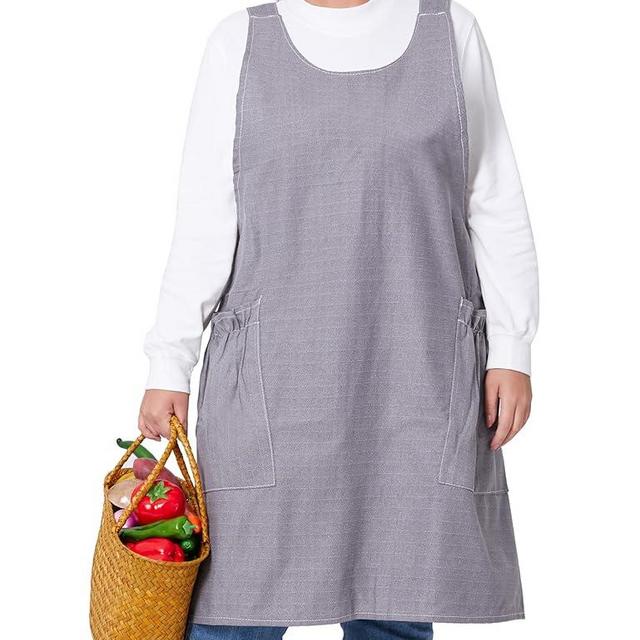 VIKIDEER Comfortable Huge Plus Size Aprons for Women Adjustable Cross Back Floral Cotton Linen Aprons
