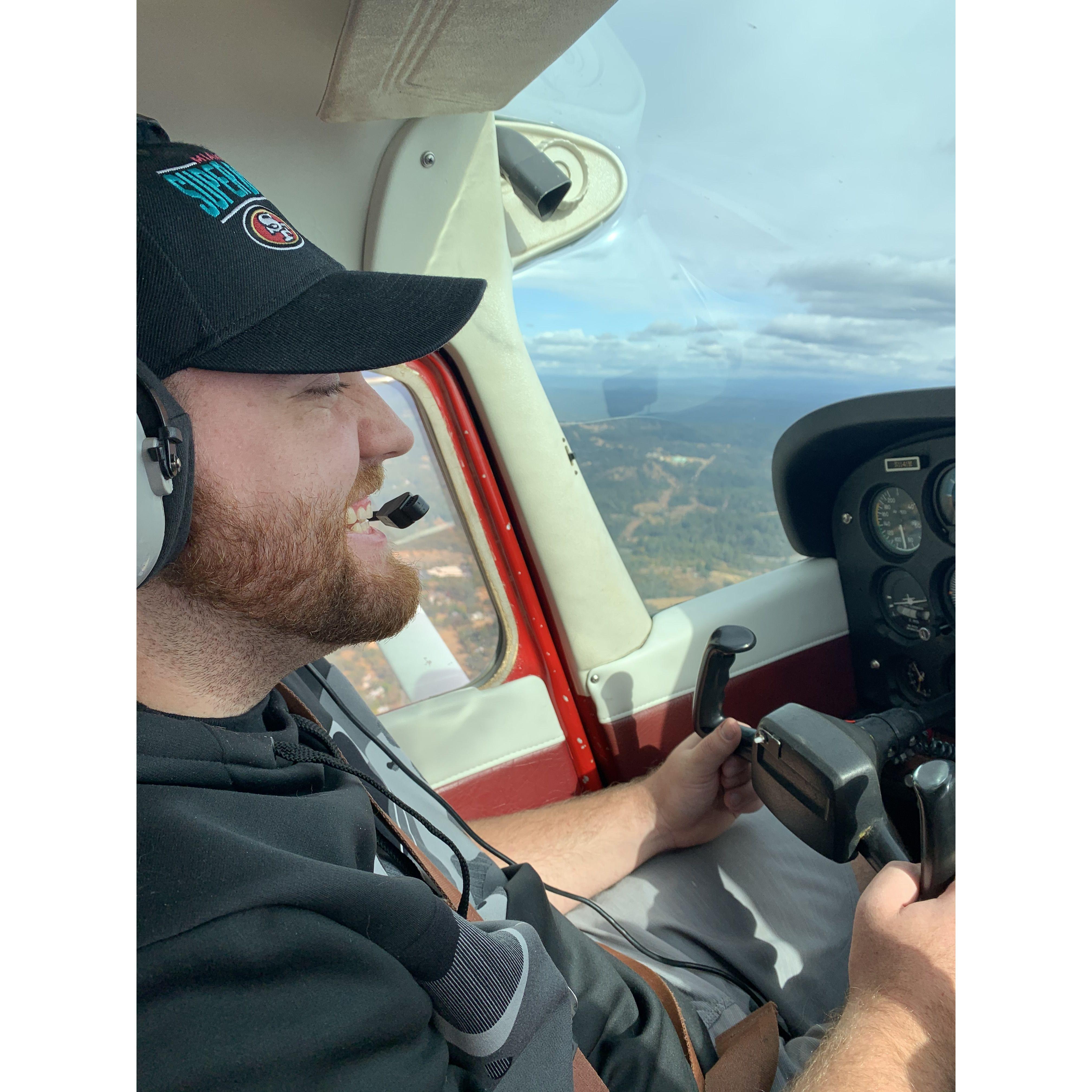 Someone decided it would be a good idea to let Seth fly a plane!