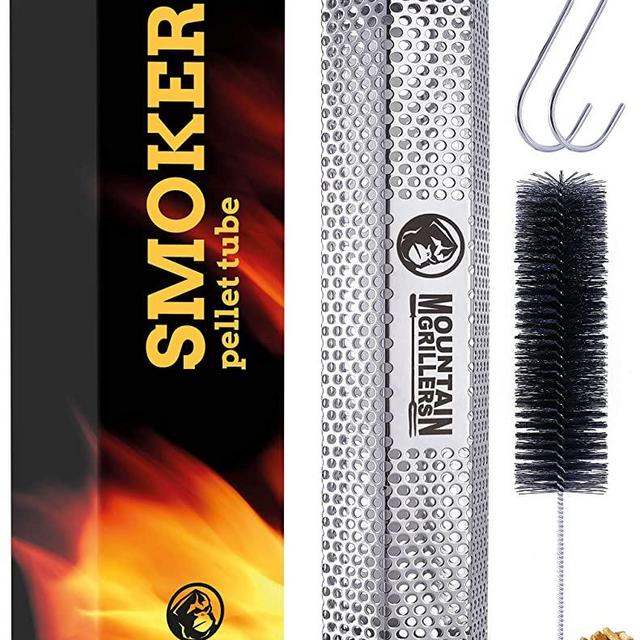 12-Inch Pellet Smoker Tube - 5-Hour Smoke Tube Generator for Hot & Cold Smoking on Any Grill - BBQ Grill Stick Made From Heavy-Duty, Rustproof Stainless Steel - Includes Hanging Hook & Cleaning Brush