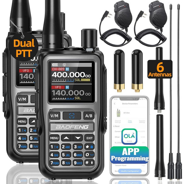 Baofeng UV-5R Mini Ham Radio Long Range Handheld Two Way Radio NOAA Weather Radio Dual PTT Rechargeable Walkie Talkies Longe Range APP Programming 999CH USB-C Charging Survival Radio with Speaker Mic