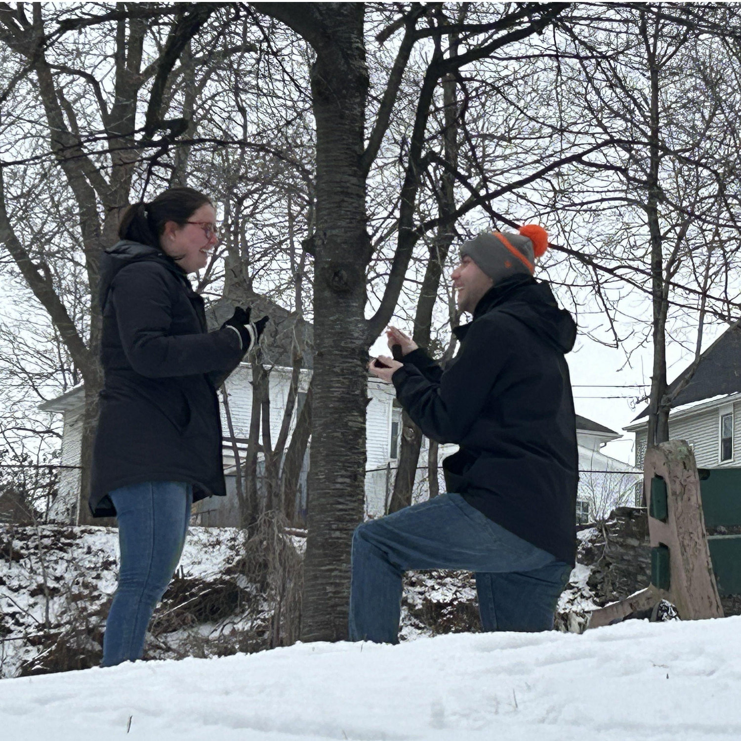 Ryan proposed on a snowy day in a park in Buffalo, NY. December 15, 2024.