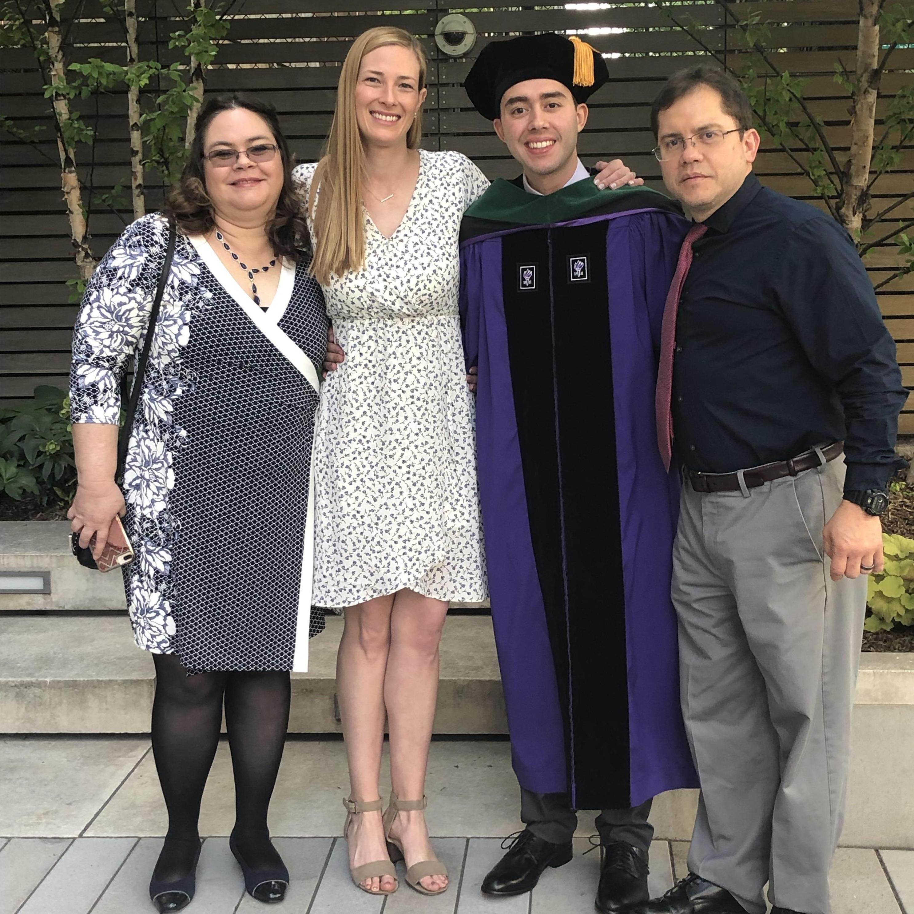 Will, his parents, and Chloe. NYU School Of Medicine graduation, 2019