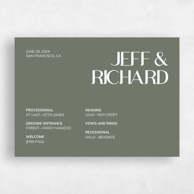 Dark Sage, Green Wedding Program - Millsboro