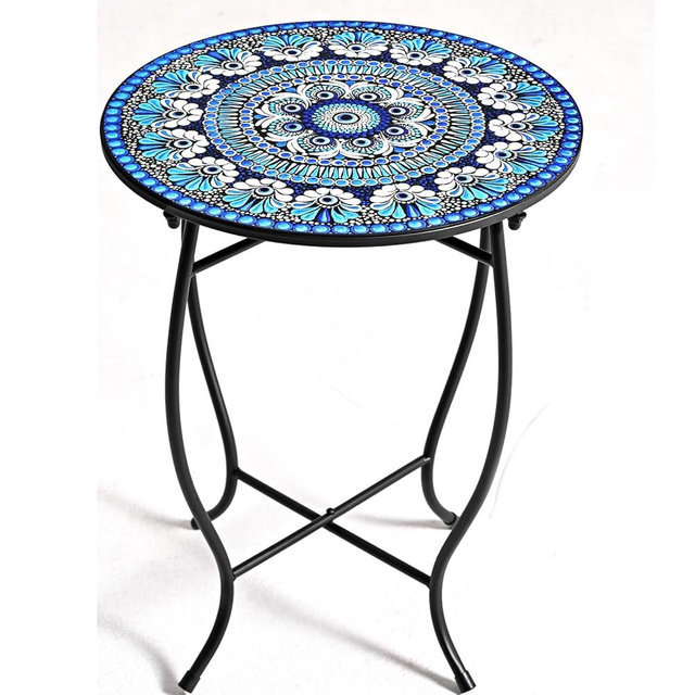 Metal Outdoor Side Table,14" Diameter Round Plant Stand for Flower Pots Vase Home Decor, Weather Resistant Patio Accent Table Plant Stand for Indoor Outdoor Use, Easy Assemble