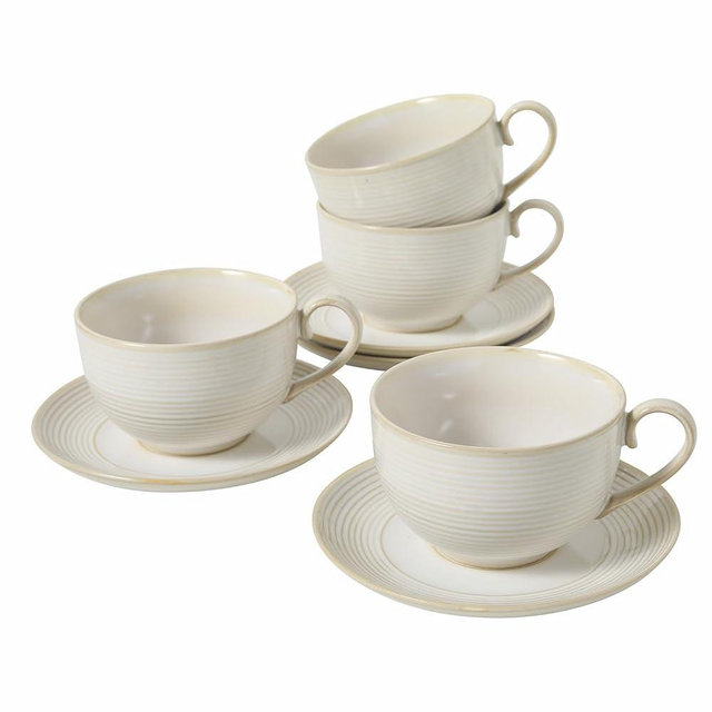 Feenmai 12Oz Coffee Cups with Saucers Set of 4 - Ceramic Espresso Cappuccino Cups Set, Tea Mugs and Saucer, Microwave Dishwasher Safe Drinkware for Home, Cafe
