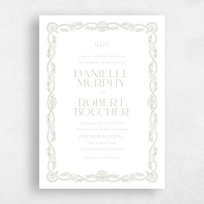 Olive Sage, Green Wedding Invitation - Estella Portrait