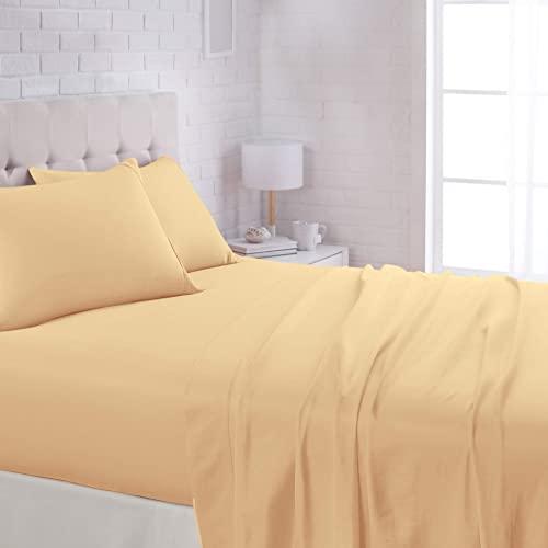 AmazonBasics Lightweight Super Soft Easy Care Microfiber Bed Sheet Set with 16" Deep Pockets - Queen, Mustard Yellow