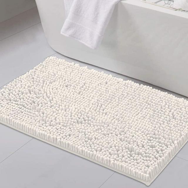 Bathroom Rugs Bath Mats for Bathroom Non Slip Luxury Chenille Bathroom Rug Mat 20x32 Extra Soft and Absorbent Shaggy Rugs Washable Dry Fast Plush Area Carpet Mats for Bath Room, Tub - Ivory