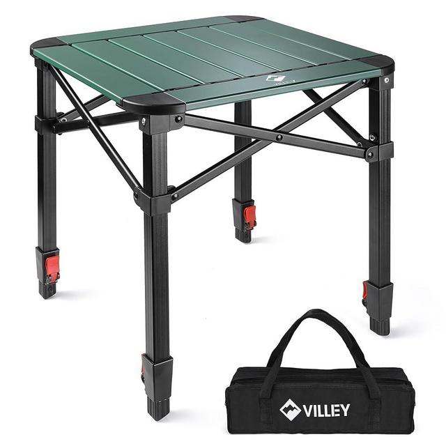 VILLEY Folding Camping Square Table with Carry Bag, Lightweight Aluminum Adjustable Square Table for Outdoor, Camping, Picnic, Backyards, BBQ (L)