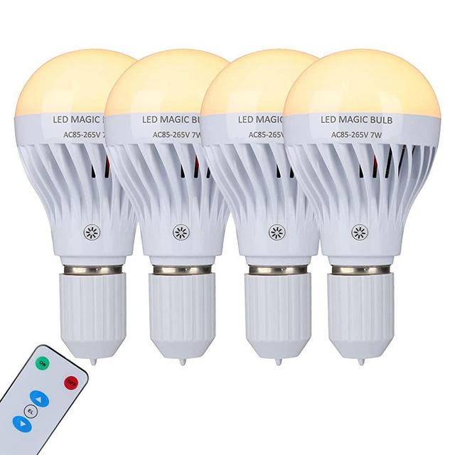 BSOD AC 85-265V 7W LED Magic Bulb with Remote Controller Warm White Emergency Light with Rechargeable Built-in Battery E27 Lamp for Home Indoor Lighting (Warm White 4 Pack)