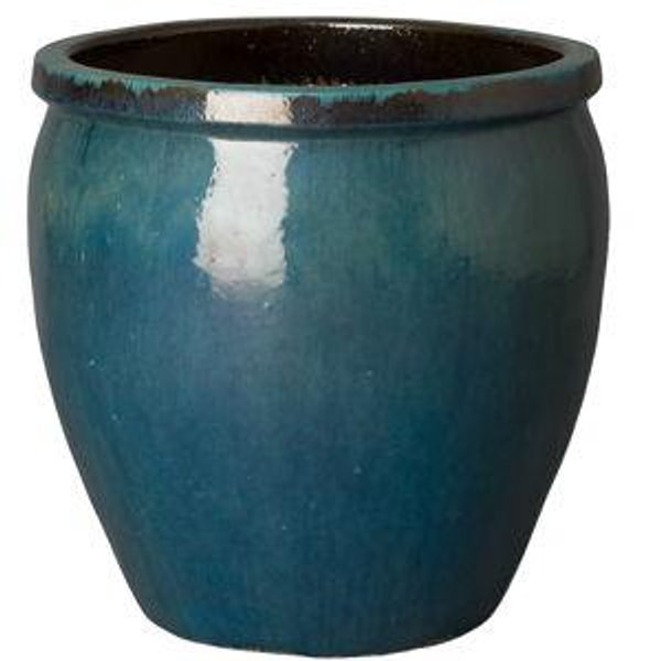 Emissary Round 26.0-in W x 26.0-in L Blue Ceramic Indoor/Outdoor Planter