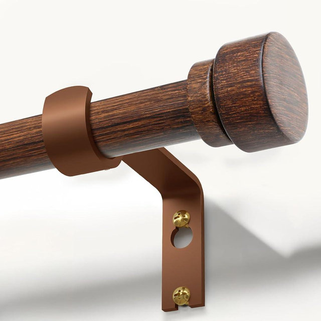 Antique Redwood Curtain Rods for Windows 72 to 144 Inches 1" Diameter Heavy Duty Window Curtain Rod Adjustable with Handmade Wood Grain Design for Living Room Bedroom Kitchen Farmhouse Outdoor