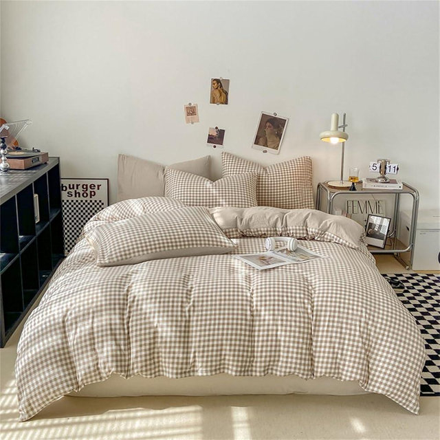 Nayoroom Gingham Duvet Cover Full Size Brown Tan Plaid Checkered Comforter Cover Grid Farmhouse Bedding Set 3 Pcs Soft Breathable Washed Microfiber Gifts for Women Men