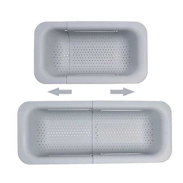 Collapsible Colander Over the Sink Drain Strainer Basket, Expandable Fruits and Vegetables Wash Kitchen Sink Strainer, Muzpz Multifunctional Retractable Plastic Kitchen Sink Strainer Basket(Grey)